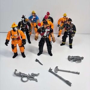 Lot Of 8 Firefighter Action Figures With Tools Fireman Toys Poseable